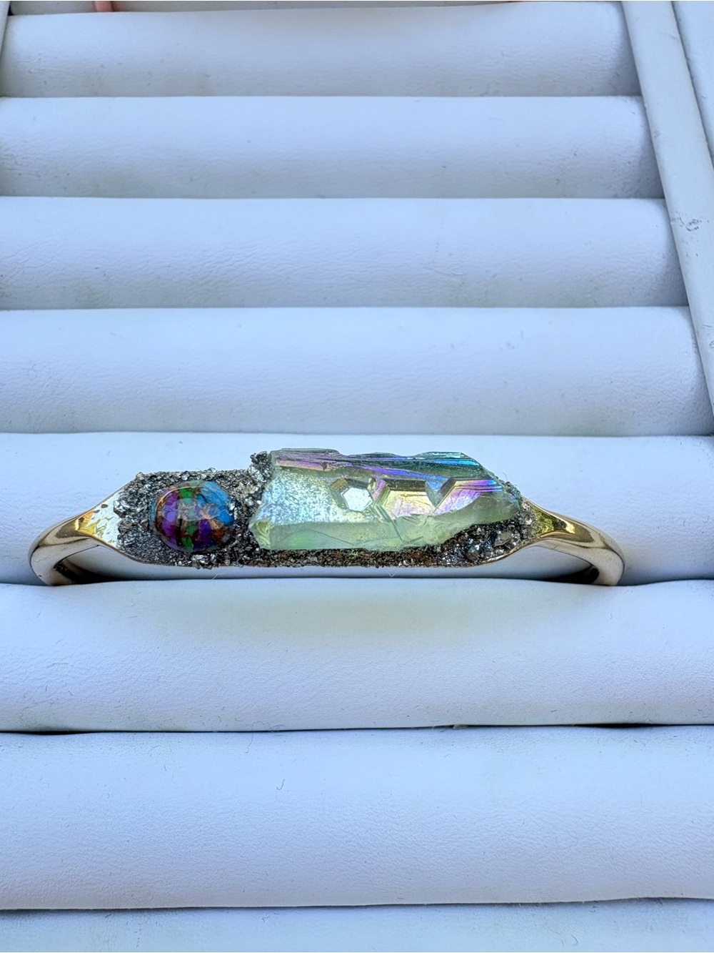 Lea Spirit Angel Aura Crystal Turquoise Pyrite Cuff Bracelet Rose Gold Boho NWB
